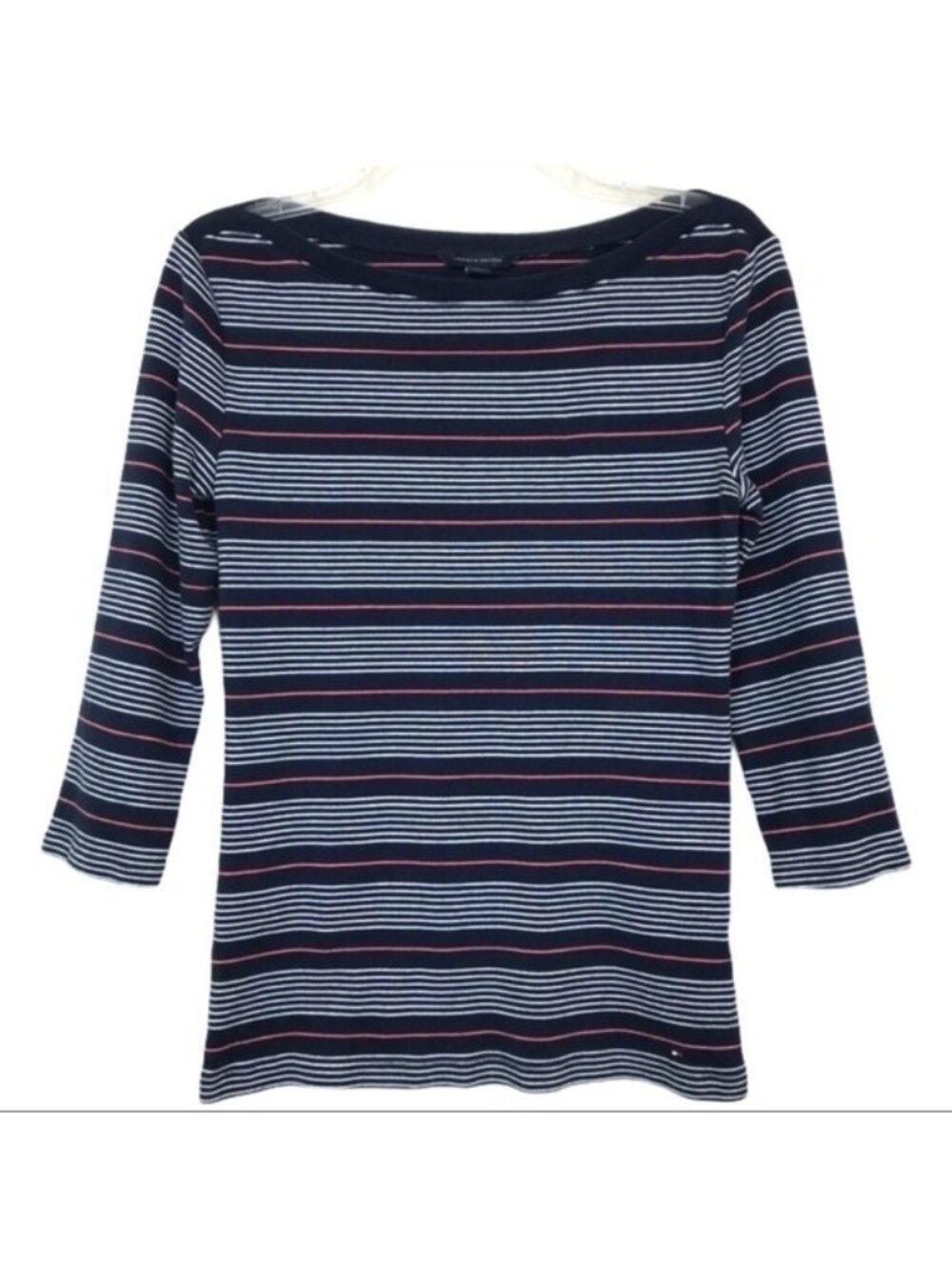 Tommy Hilfiger Navy Striped Boatneck 3/4 Sleeve Pink White Preppy Size M